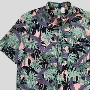 H&M Retro 80s 90 Neon Pink Cotton Short Sleeve Hawaiian Shirt Mens Size L